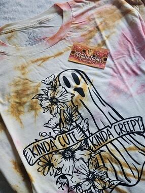 George Tie-Dye Ghost Graphic Tee in Pink and Tan